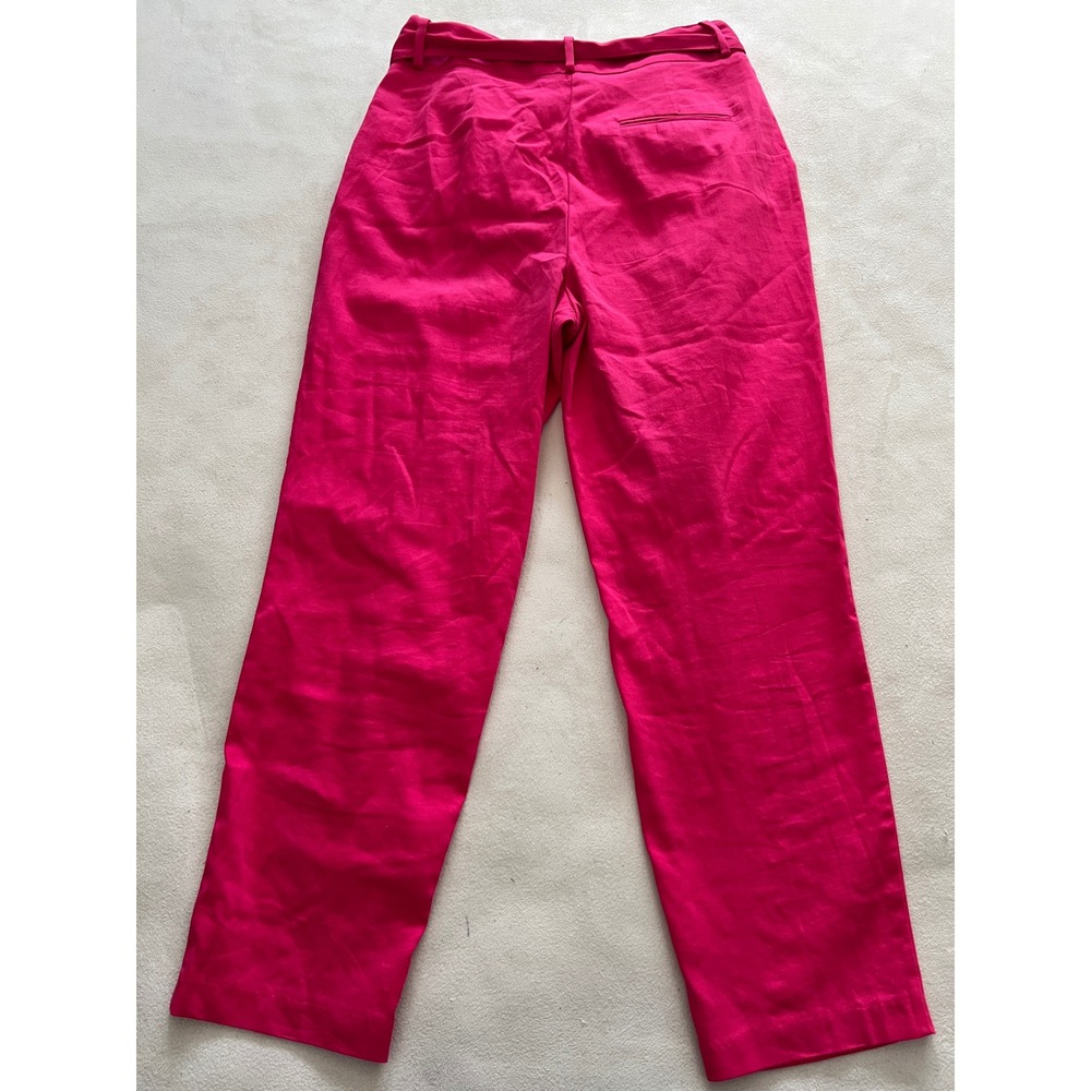 Zara Basic Womens Hot Pink High Waisted Belted Tapered Pants Size M Cotton Blend - Picture 2 of 13